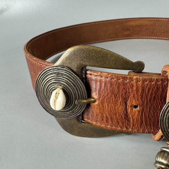 Vintage LEATHEROCK Women\'s Western Brown Leather Boho Shells Hippie Belt, Size M main image 11